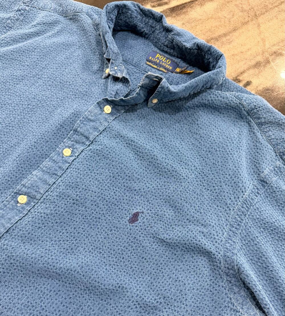 Polo Ralph Lauren 2XLT Blue Textured Guaranteed to Wrinkle Short Sleeve Shirt